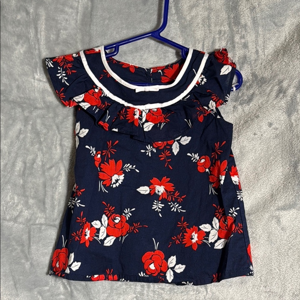 Janie and Jack girls size 3 lightweight 
Floral Kids Top‎ - Red white and Blue